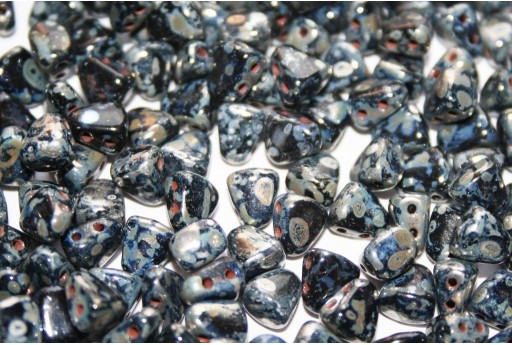 Czech Glass Beads NIB-BIT Jet Silver Picasso 6x5mm - 10gr 2