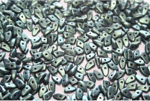 Czech Glass Beads Prong Metallic Suede Light Green 3x6mm - 5gr