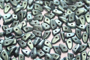 Czech Glass Beads Prong Metallic Suede Light Green 3x6mm - 5gr