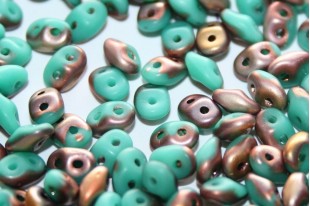 Superduo Beads Matte Turquoise-Apollo Gold 5x2,5mm - 10gr