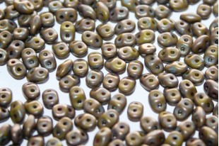 Superduo Beads Matte Luster-Trans. Gold/Opaque Olivine 5x2,5mm - 10gr