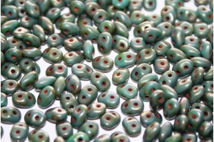 Superduo Beads Matte Luster Transp. Gold/Turquoise 5x2,5mm - 10gr