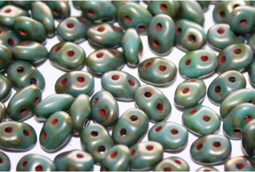 Superduo Beads Matte Luster Transp. Gold/Turquoise 5x2,5mm - 10gr 2