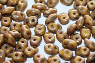 Superduo Beads Matte Luster-Trans. Gold/Opaque Yellow 5x2,5mm - 10gr