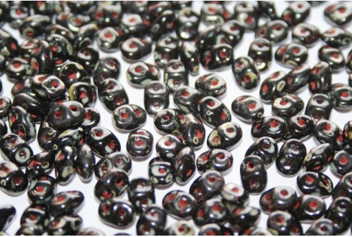 Superduo Beads Jet-Picasso Silver 5x2,5mm - 10gr