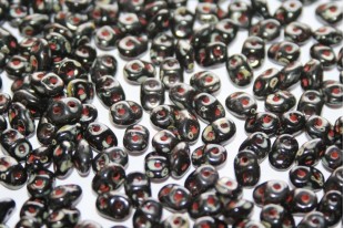 Superduo Beads Jet-Picasso Silver 5x2,5mm - 10gr