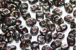 Superduo Beads Jet-Picasso Silver 5x2,5mm - 10gr