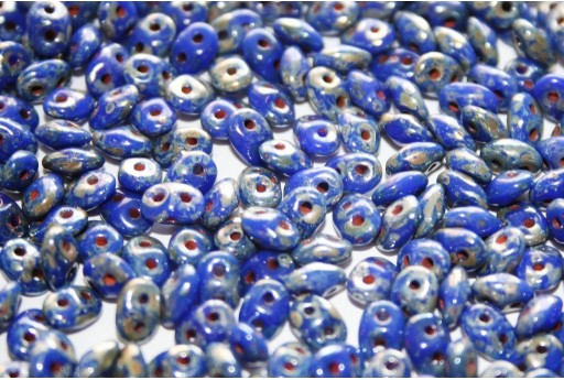 Superduo Beads Opaque Blue-Picasso Silver 5x2,5mm - 10gr