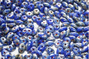 Superduo Beads Opaque Blue-Picasso Silver 5x2,5mm - 10gr