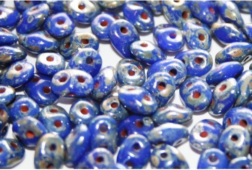 Superduo Beads Opaque Blue-Picasso Silver 5x2,5mm - 10gr 2