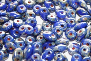 Superduo Beads Opaque Blue-Picasso Silver 5x2,5mm - 10gr
