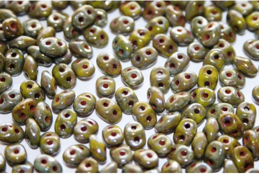 Superduo Beads Opaque Olivine Silver Picasso 5x2,5mm - 10gr