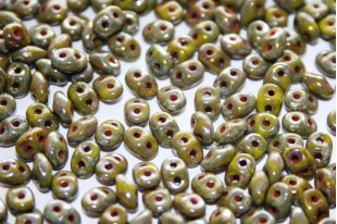 Superduo Beads Opaque Olivine Silver Picasso 5x2,5mm - 10gr