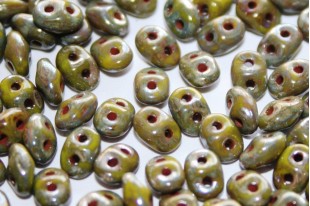 Superduo Beads Opaque Olivine Silver Picasso 5x2,5mm - 10gr