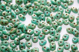 Superduo Beads Turquoise-Picasso Silver 5x2,5mm - 10gr
