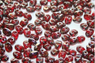 Superduo Beads Siam Ruby Silver Picasso 5x2,5mm - 10gr