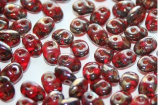 Superduo Beads Siam Ruby Silver Picasso 5x2,5mm - 10gr
