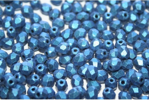 Fire Polished Beads Metallic Suede Blue 4mm - 60pz