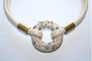 Donut Pendant Ceramic Beige 49mm  - 1pcs
