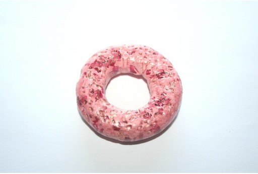 Pendente Donut Ceramica Rosa 49mm - 1pz