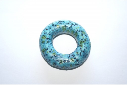 Donut Pendant Ceramic Blue 49mm  - 1pcs