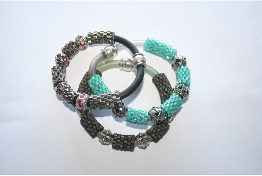 Kit Bracciale Caucciù Hexagon Toho Inside Color Aqua 2