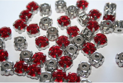 Acrylic Rhinestone Montee Beads Red 8mm - 20pcs