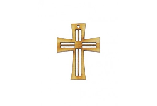 Cross Wooden Pendant 25x18mm - 4pcs