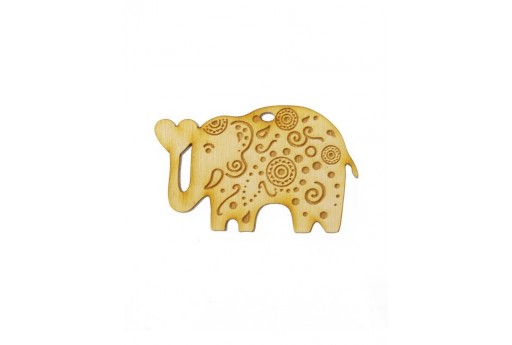 Elephant Wooden Pendant 40x62mm - 1pcs