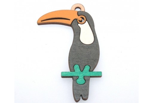 Wooden Pendant Toucan Multicolor 64x40mm - 1pcs