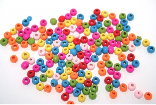Wood Beads Round Mix Color 6mm - 50gr
