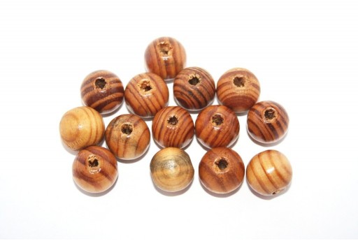 Wood Beads Round Brown 14mm - 30pcs