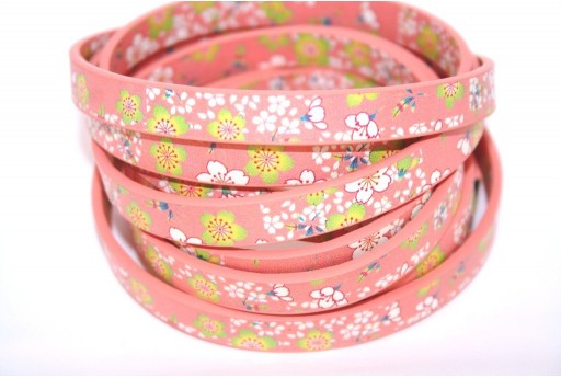 Flat Faux Leather Flower Pink 10mm - 50cm