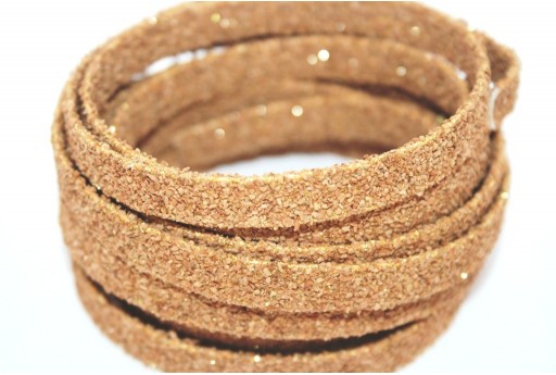 Cordoncino di Sughero Piatto Beige Glitter 10mm - 50cm