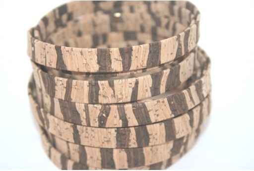 Cork Cord Flat Zebra Natural Brown 10mm - 50cm