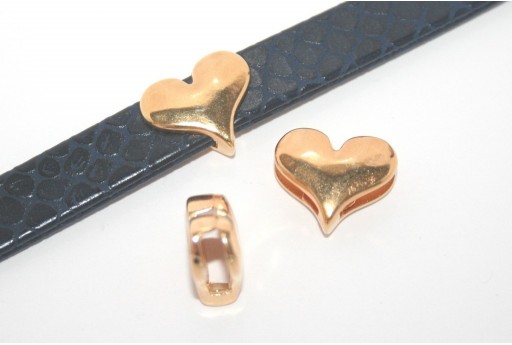 Gold Heart Bead For Flat Cord 10mm - 1pcs