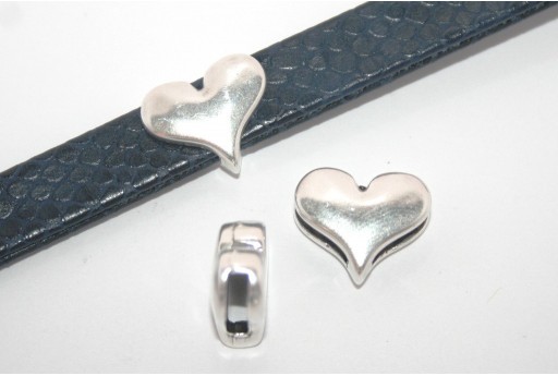 Silver Heart Bead For Flat Cord 10mm - 1pcs