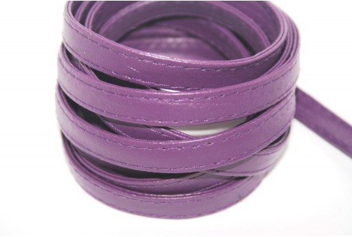 Cordoncino di Cuoio Sintetico Piatto Viola 10mm - 50cm