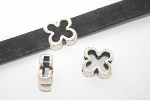 Silver Flower Bead For Flat Cord 10mm - 2pcs