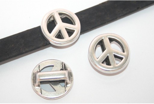 Silver Peace Sign Bead For Flat Cord 10mm - 1pcs