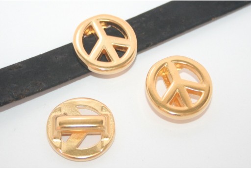 Gold Peace Sign Bead For Flat Cord 10mm - 1pcs