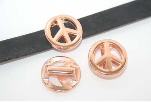 Rose Gold Peace Sign Bead For Flat Cord 10mm - 1pcs