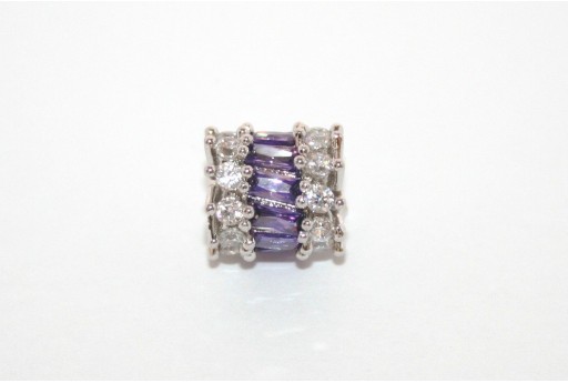 Cubic Zirconia Micro Pavè Rondelle Beads Purple 10x11mm