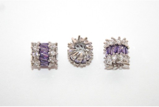Cubic Zirconia Micro Pavè Rondelle Beads Purple 10x11mm 2