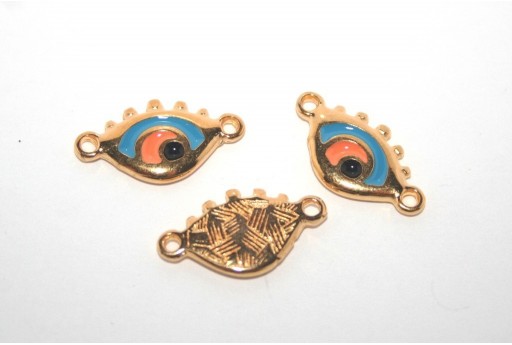 Gold Plated Enameled Eye Link Blue 14x11mm - 1pcs