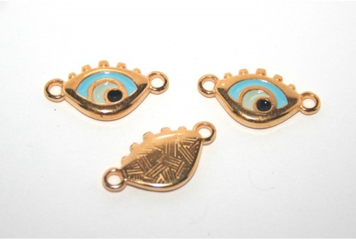 Gold Plated Enameled Eye Link Light Blue 14x11mm - 1pcs