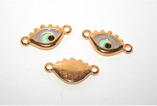 Gold Plated Enameled Eye Link Purple 14x11mm - 1pcs