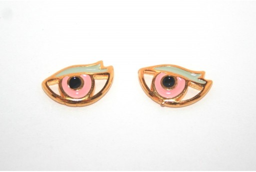 Gold Plated Enameled Eye Link Pink 17x11mm - 1pcs
