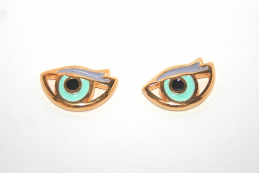 Gold Plated Enameled Eye Link Green 17x11mm - 1pcs