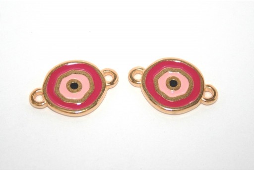 Gold Plated Enameled Eye Link Coin Magenta 15mm - 1pcs